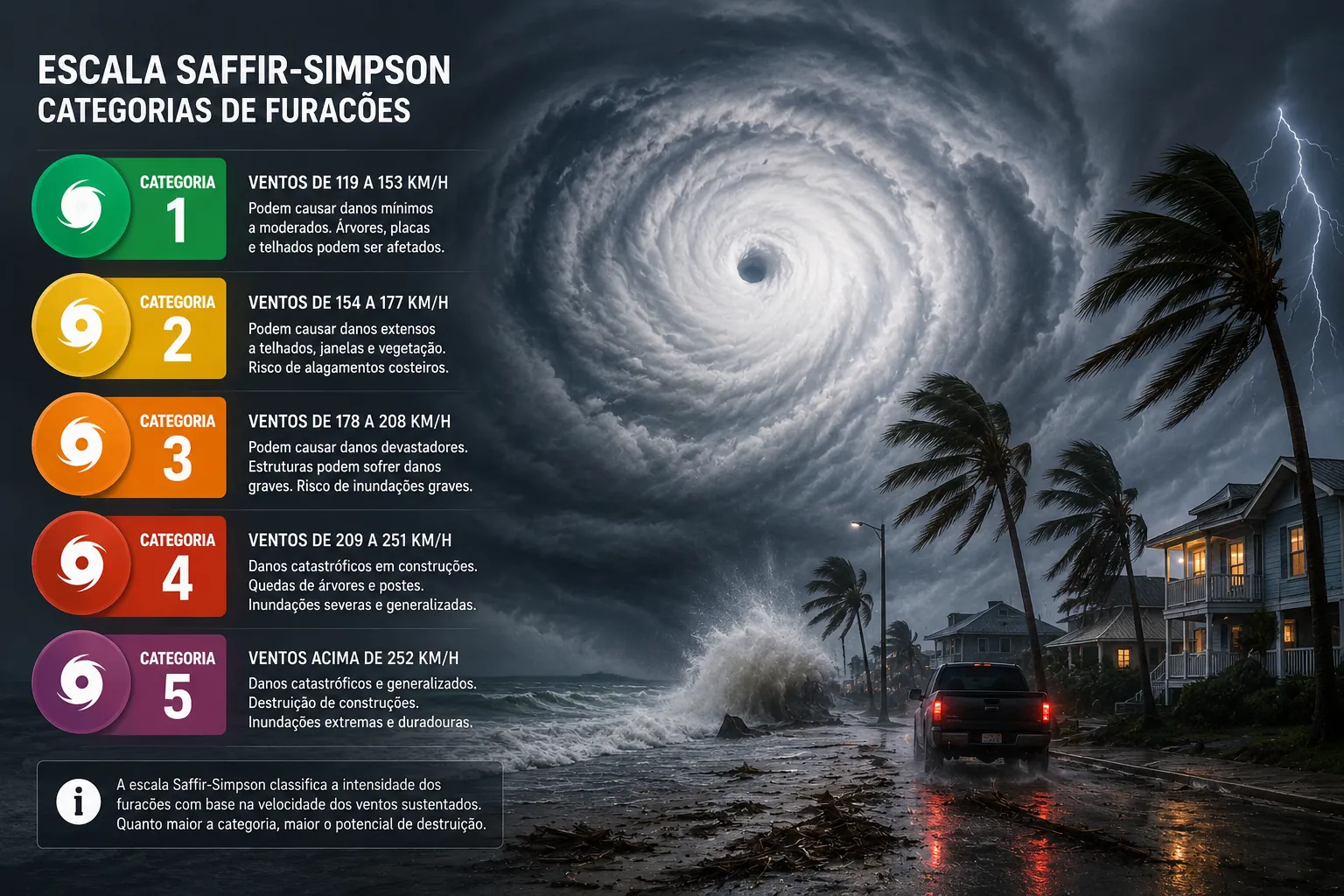 Categorias de Furacões nos EUA, escala Saffir-Simpson e o que cada nível significa