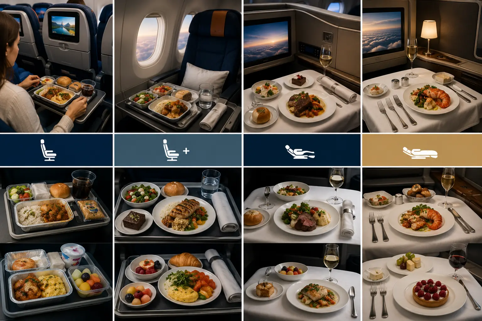 Catering a Bordo nas Companhias Aéreas Americanas, o que esperar em cada classe