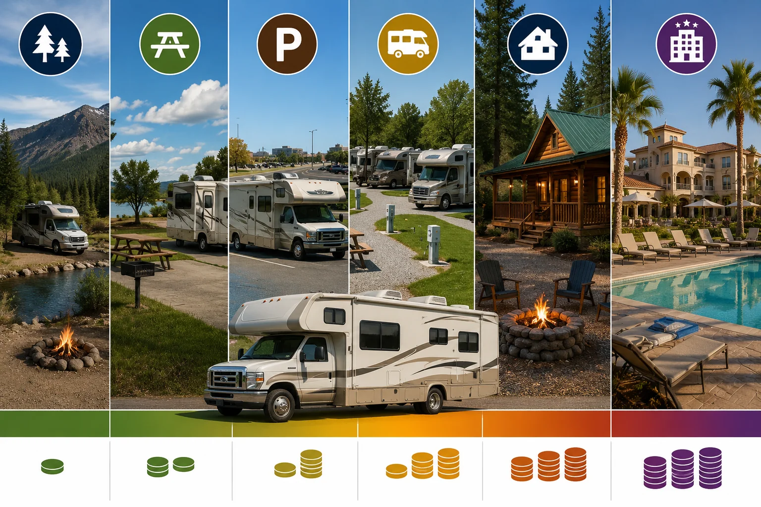 Custo de Pernoite de Motorhome nos EUA, do gratuito ao premium, todas as opções