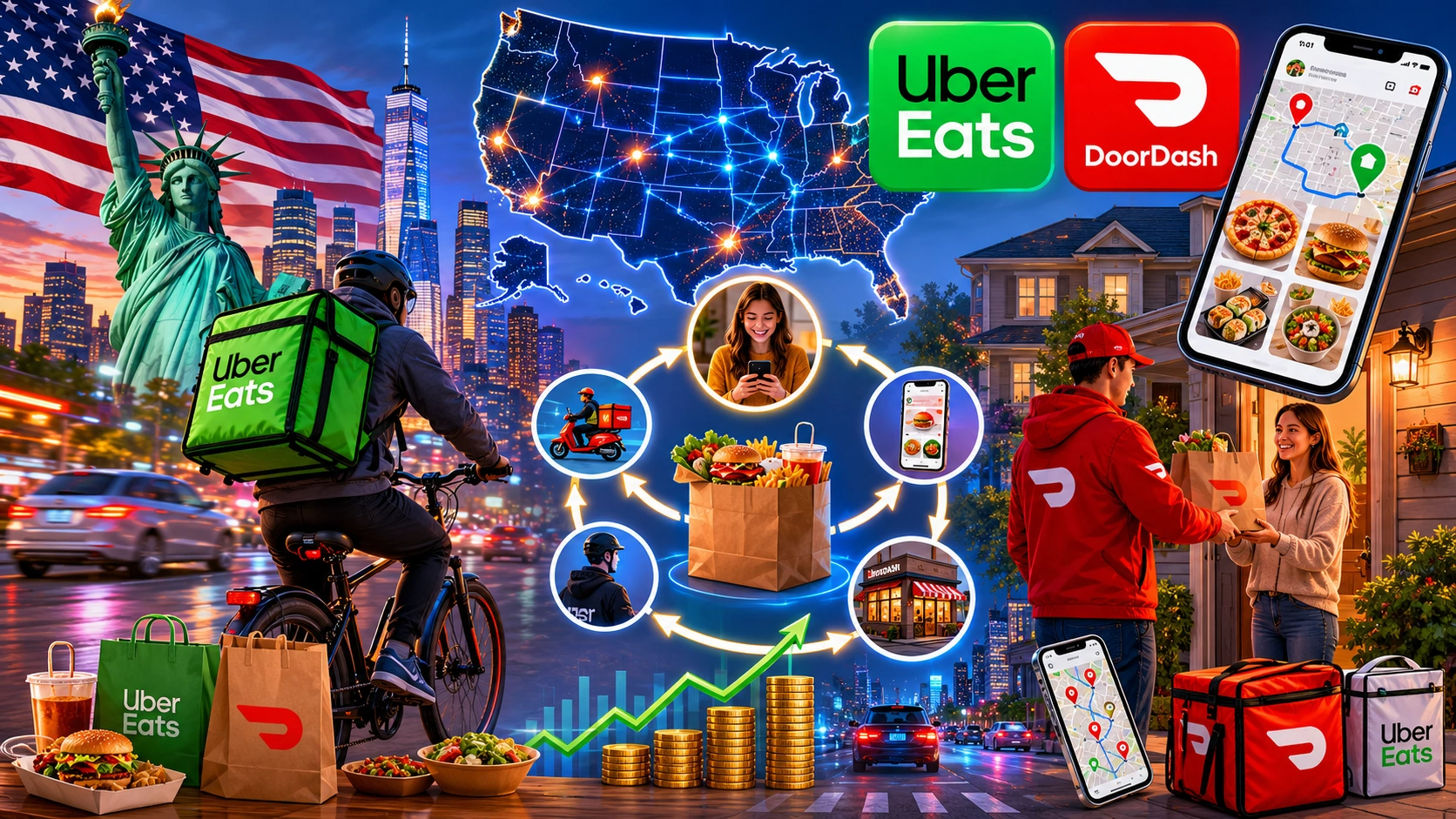 Delivery de Comida nos EUA Uber Eats, DoorDash e como funciona o mercado