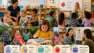 Educacao Infantil nos EUA, daycare, pre-K e o que esperar nos primeiros anos