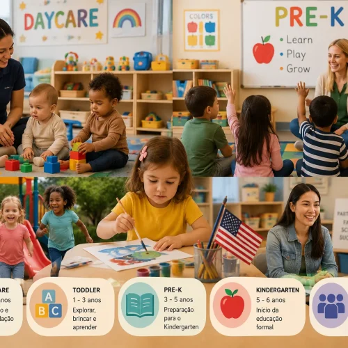 Educacao Infantil nos EUA, daycare, pre-K e o que esperar nos primeiros anos